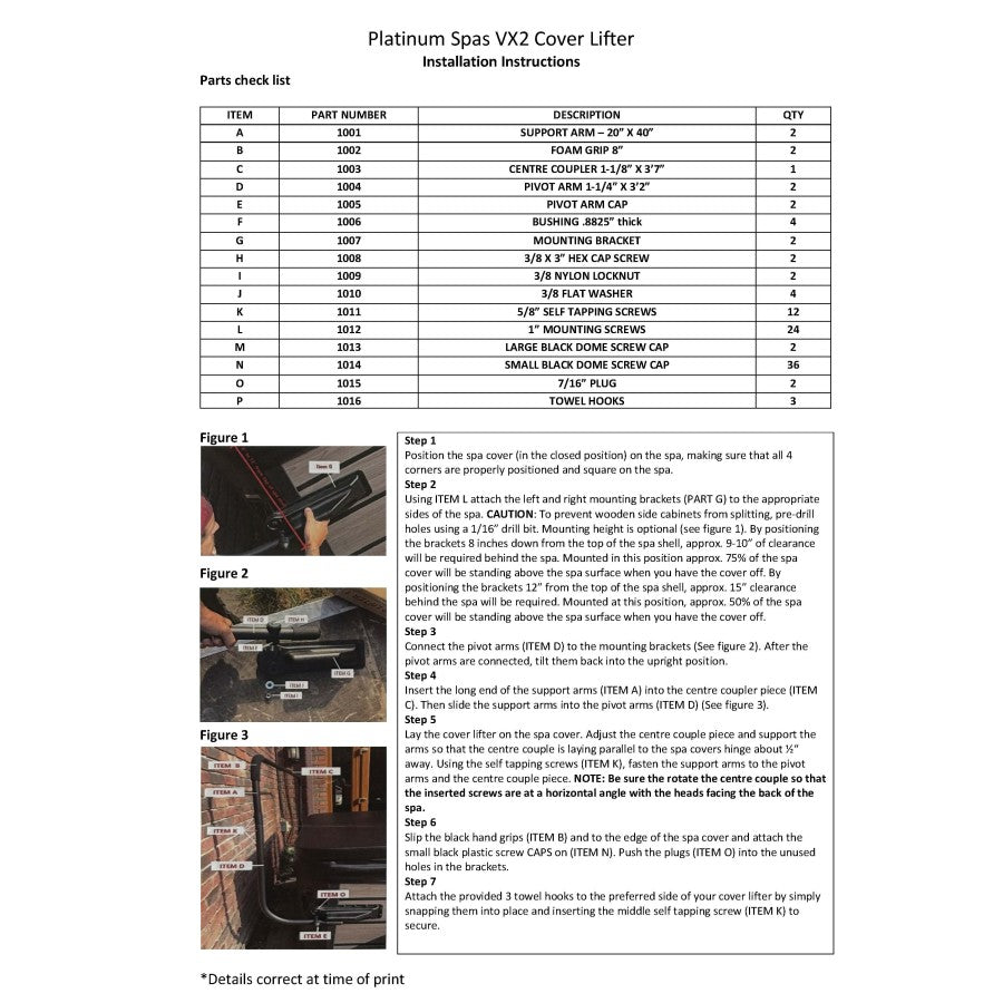 Platinum Spas VX2 Cover Lifter