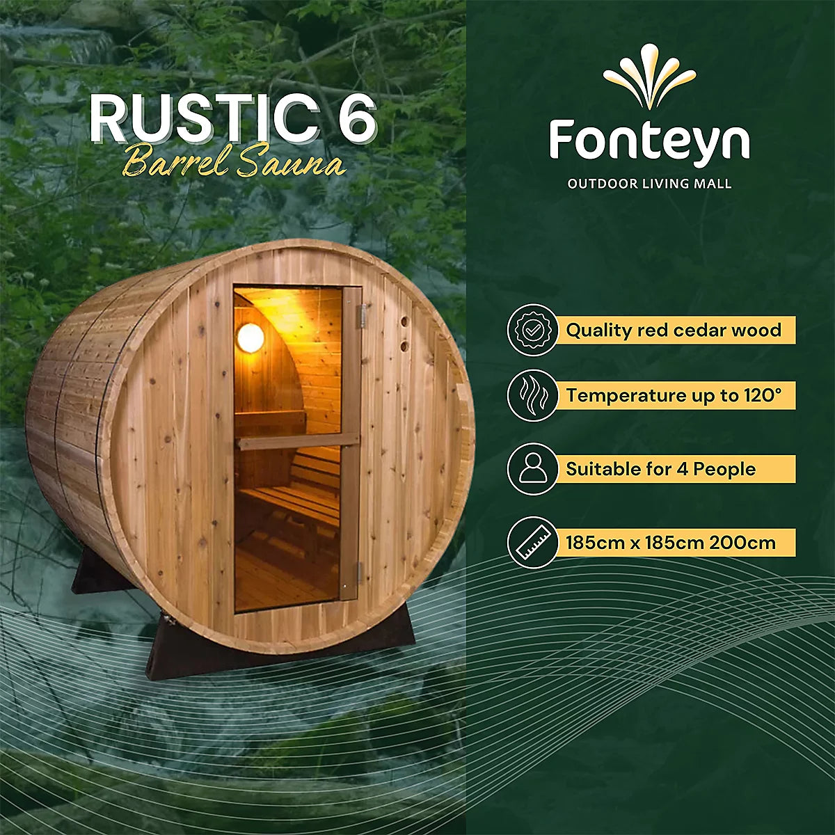 Fonteyn Barrel Sauna 6ft - EDS Tranquillity Collection