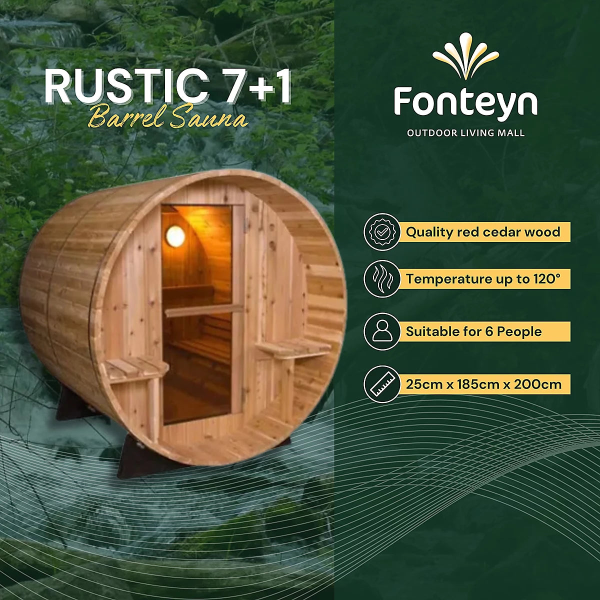 Fonteyn Barrel Sauna 7+1ft - EDS Tranquillity Collection